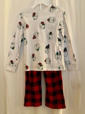 Cat & Jack White Bear Print Top with Red Buffalo Plaid Pajama Set